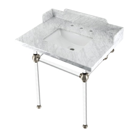 Kingston Brass 30 Carrara Marble Console Sink with Acrylic Legs, Marble WhiteBrushed Nickel LMS30MASQ8